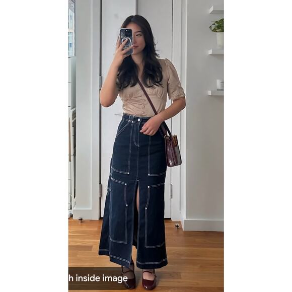 NWT pilcro carpenter maxi denim high front slit skirt grunge 2 S 90s anthro - Picture 5 of 8